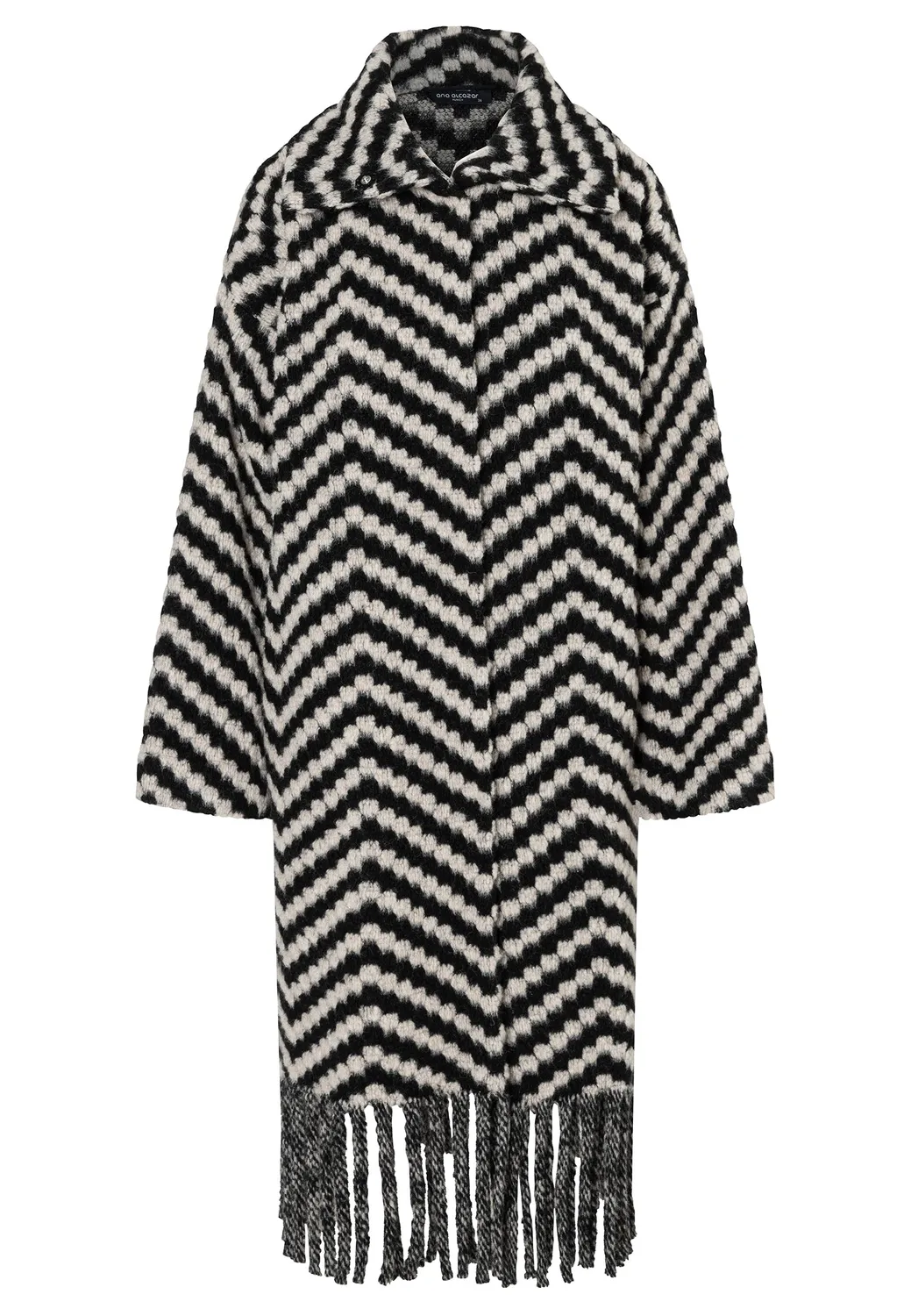 Ana Alcazar Enara cappotto lana frange zigzag
