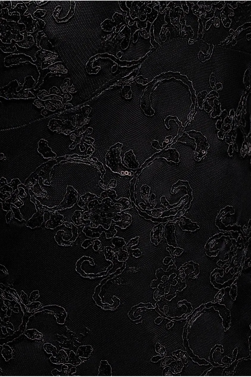 Goddiva abito maxi nero pizzo ricamato scollo a V