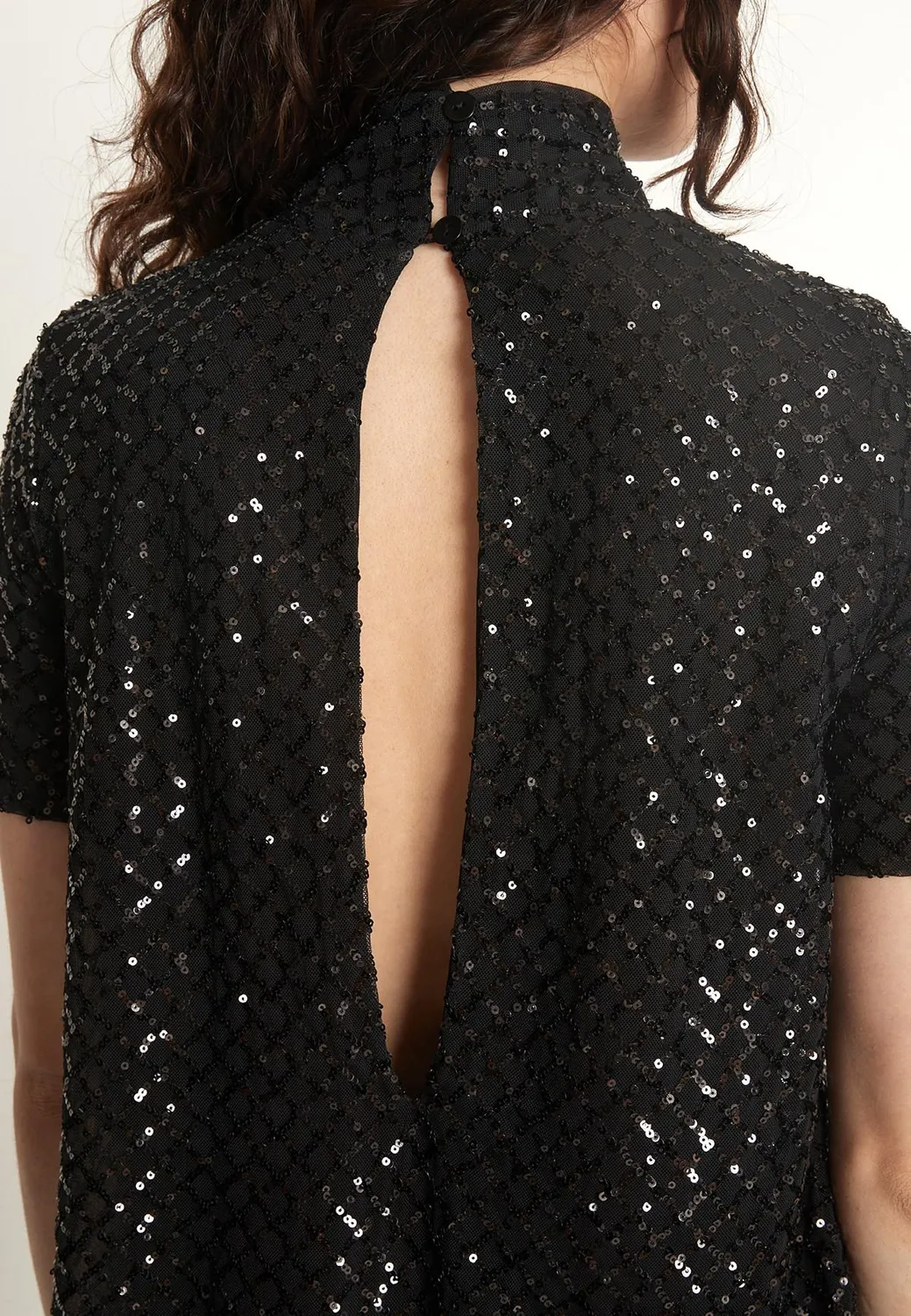 Ana Alcazar Odisa tuta jumpsuit nera paillettes sera