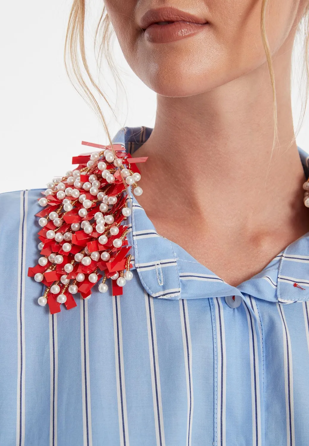 Ana Alcazar Zava abito camicia a righe azzurro