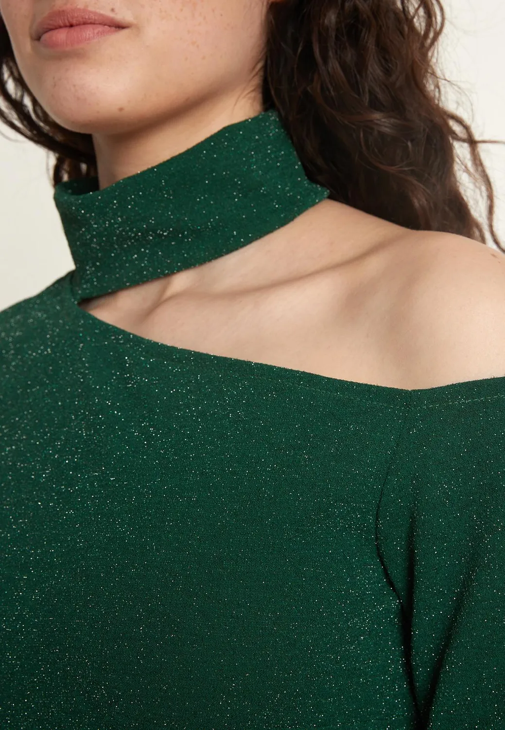 Ana Alcazar Onasta abito midi verde lurex monospalla