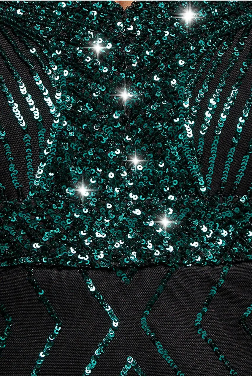 Goddiva Plus Starburst abito midi smeraldo paillettes sera