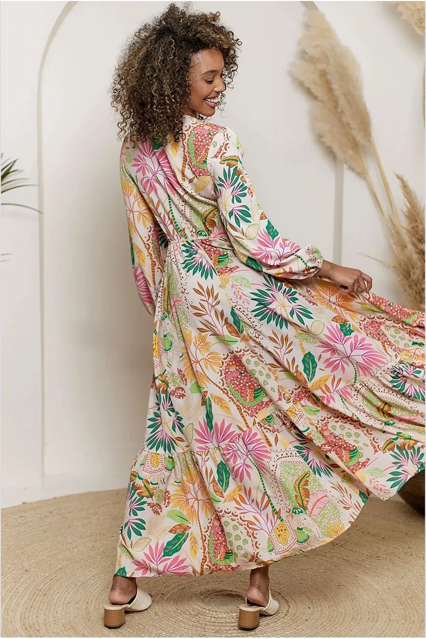 Angeleye Crochet abito maxi rosa floreale pizzo