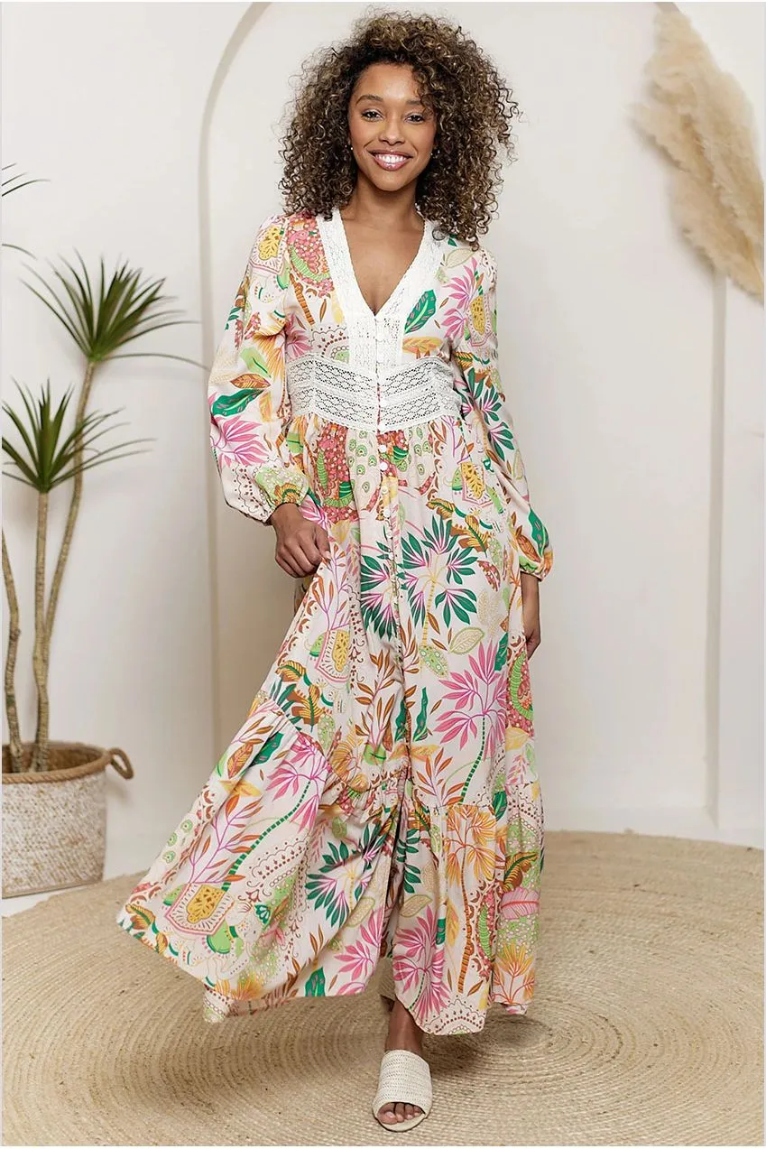 Angeleye Crochet abito maxi rosa floreale pizzo