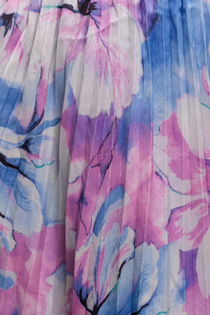 Goddiva Flutter Sleeve abito midi blu floreale plissettato