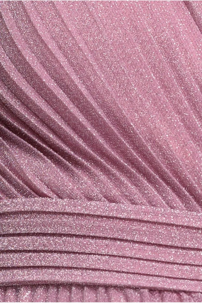 Goddiva Lurex Pleated A-Line abito maxi rosa