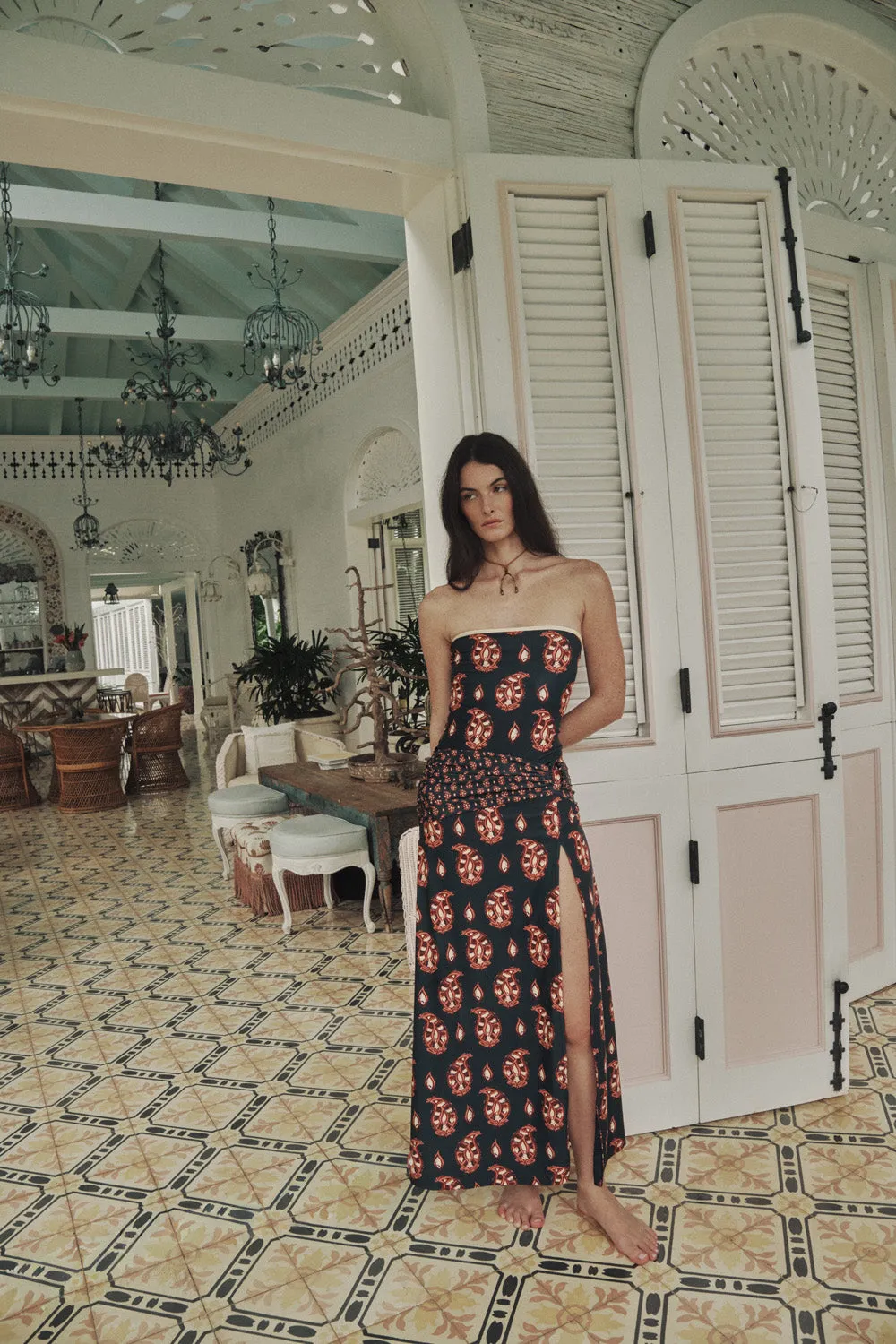 Johanna Ortiz Under The Sun gonna maxi lycra navy stampa