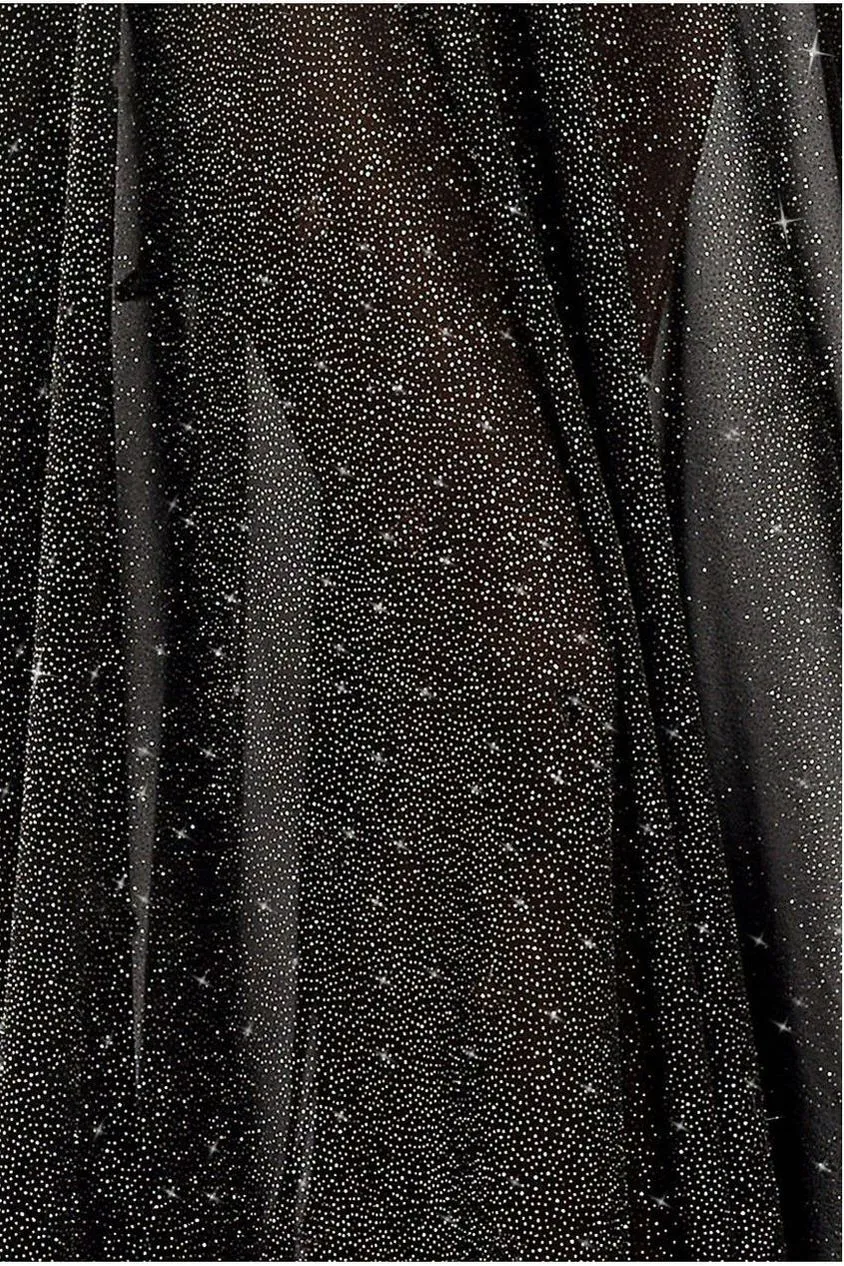 Goddiva Glitter Chiffon gonna lunga nera glitter S M L
