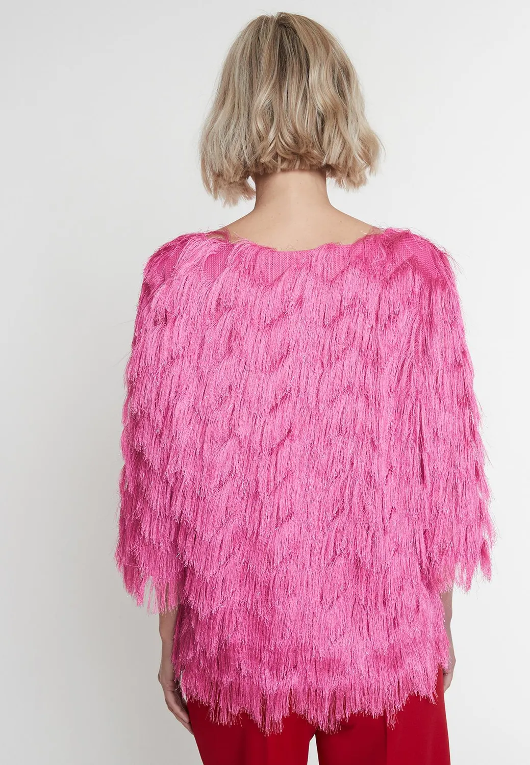 Ana Alcazar Macia top frange rosa zigzag