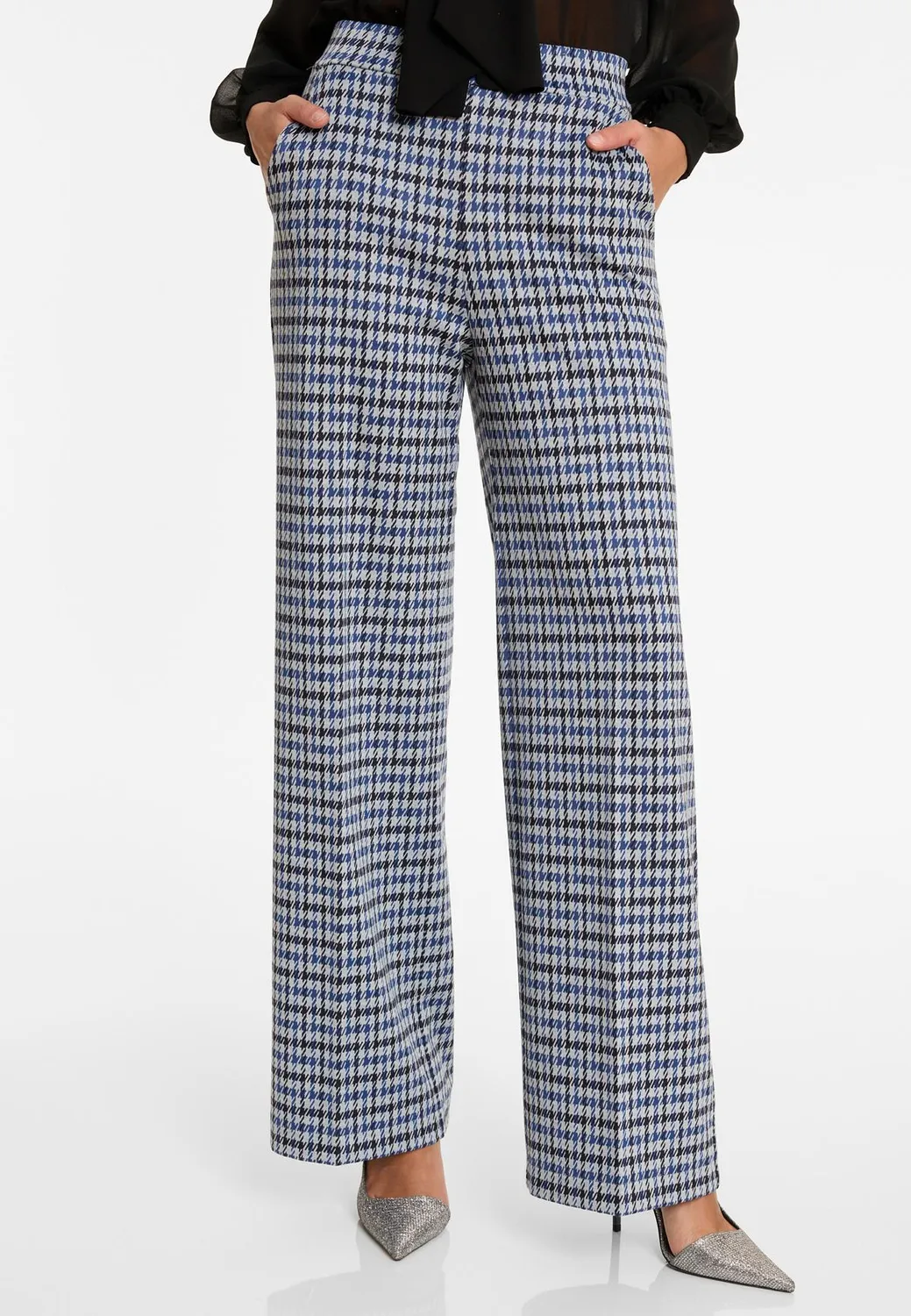 Ana Alcazar Astina pantaloni larghi pied-de-poule blu