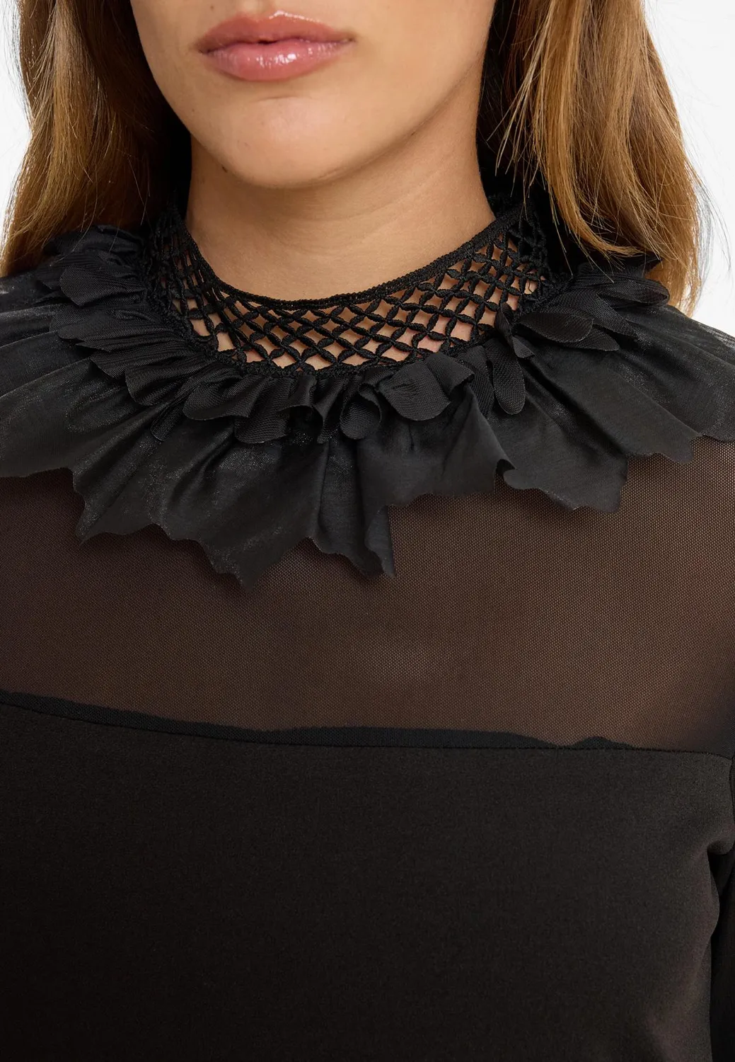 Ana Alcazar Afasi abito corto nero colletto pizzo