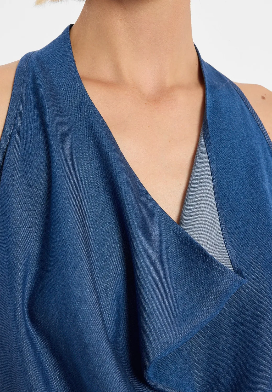 Ana Alcazar Drena top halterneck denim scollo drappeggio