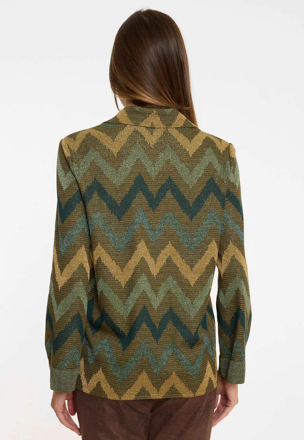 Ana Alcazar Avemi camicia lurex verde oro a zigzag