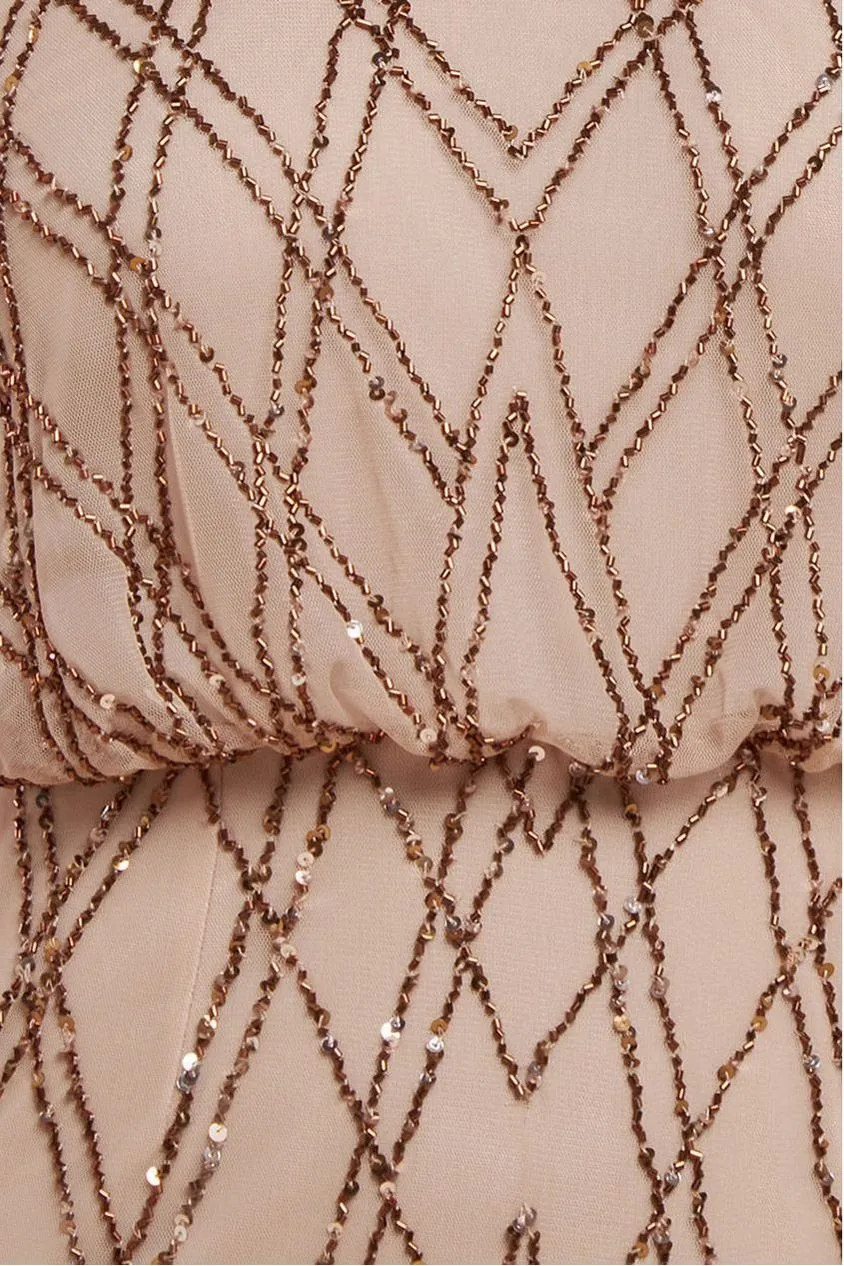 Goddiva Racer abito maxi champagne paillettes
