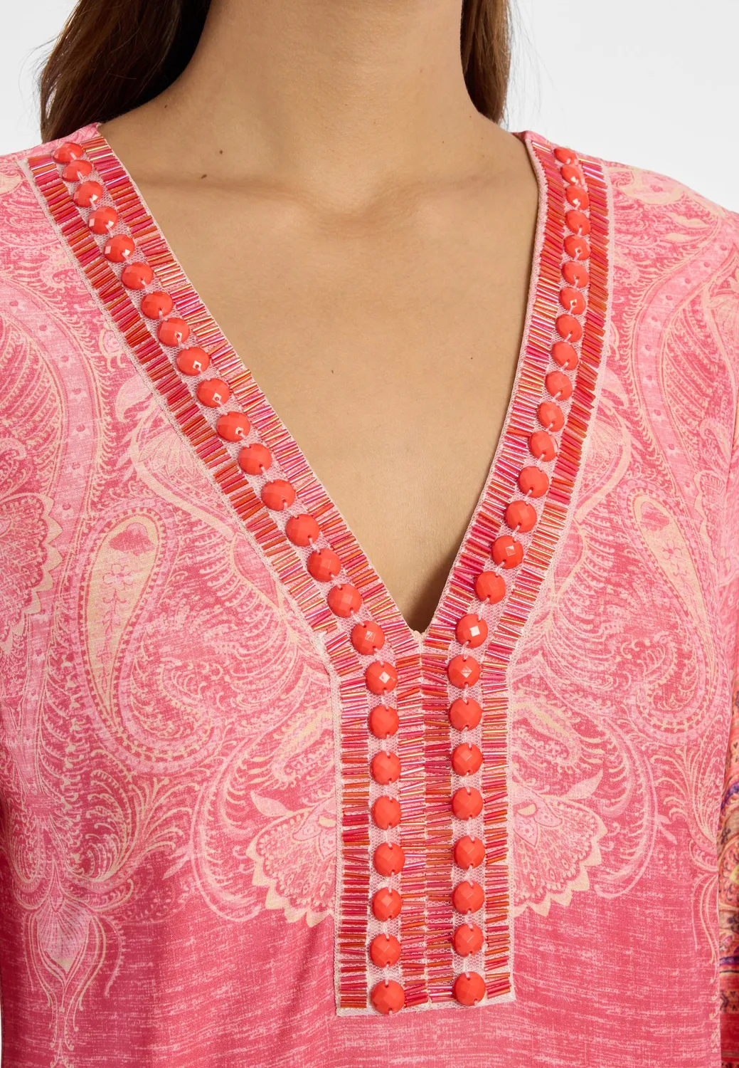 Ana Alcazar Dheen abito tunica rosa paisley scollo V