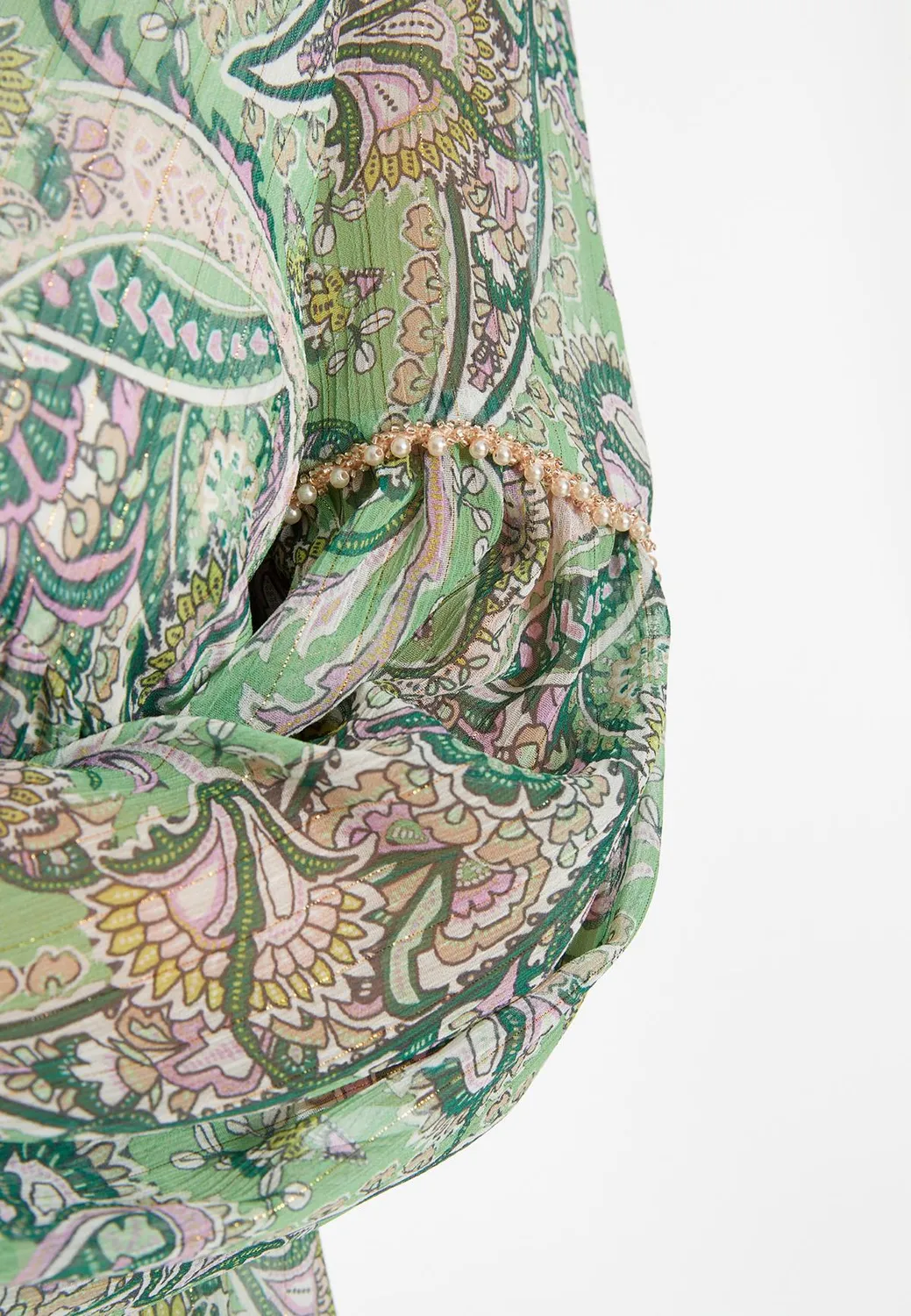 Ana Alcazar Zesani abito maxi chiffon verde paisley