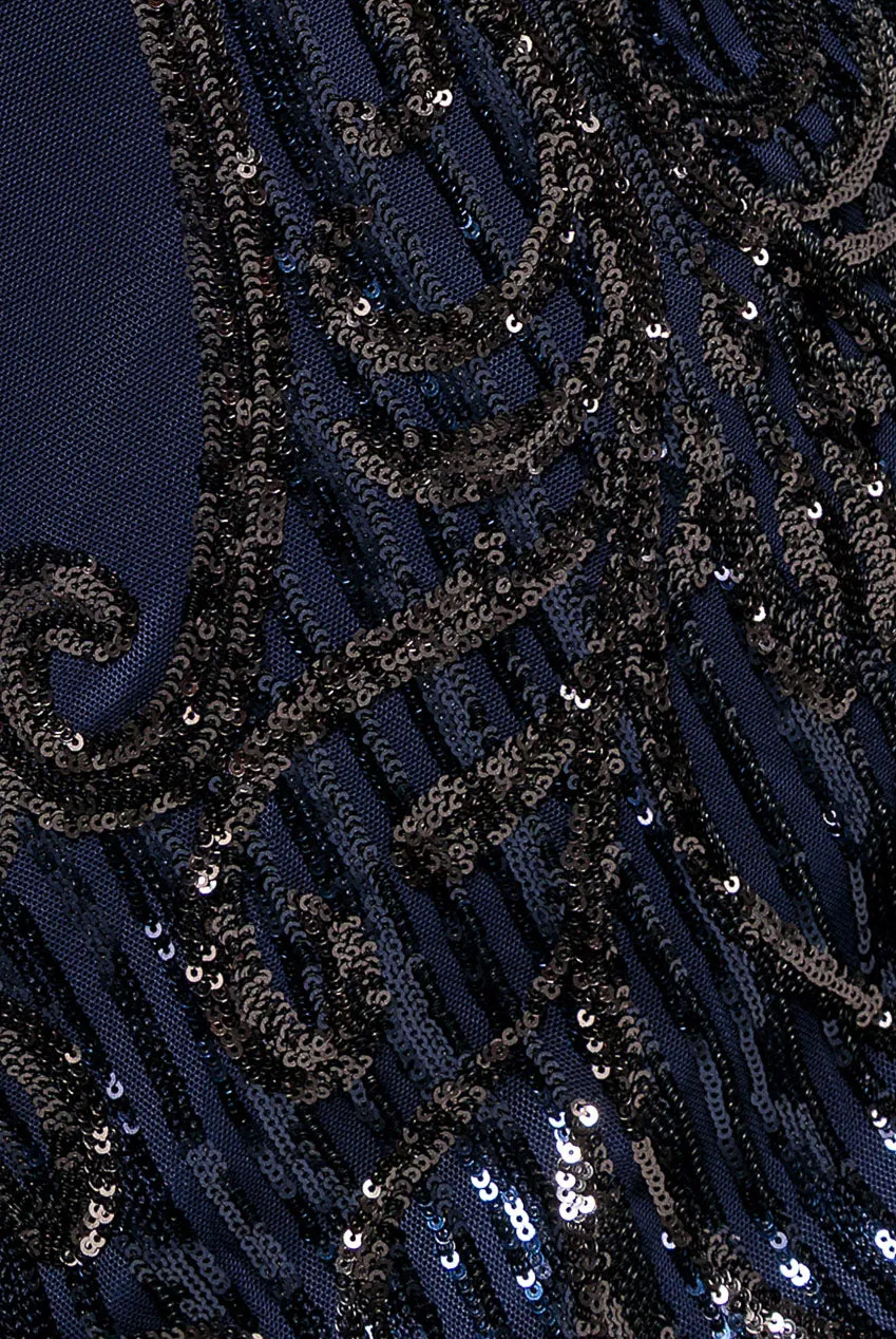 Goddiva Sequin Mesh abito lungo paillettes blu navy