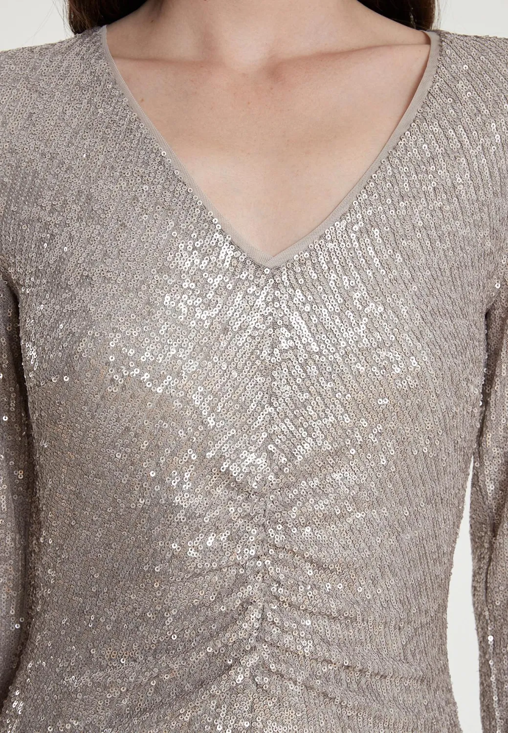 Ana Alcazar Tadia abito paillettes argento attillato