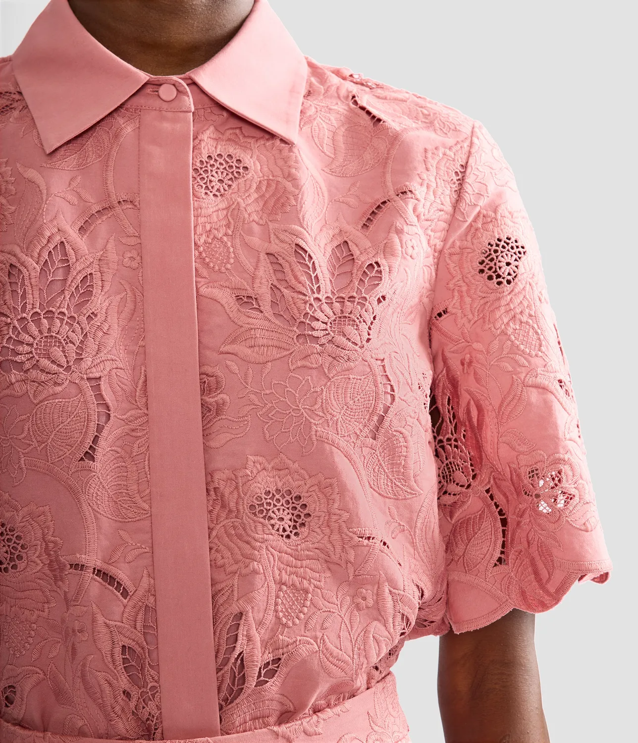 Erdem Floral Cotton Cutwork Short Sleeve Shirt camicia rosa