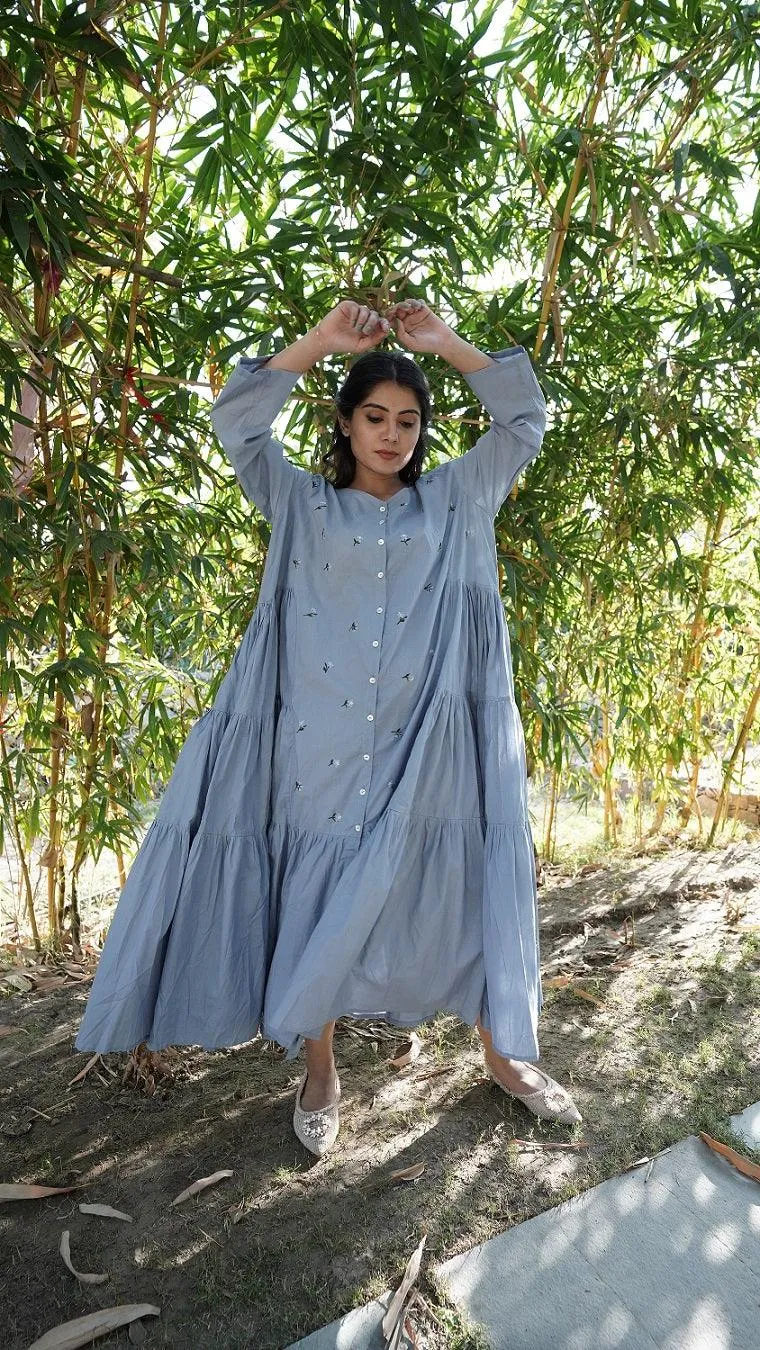 Our Dve Side Plank abito lungo cotone azzurro