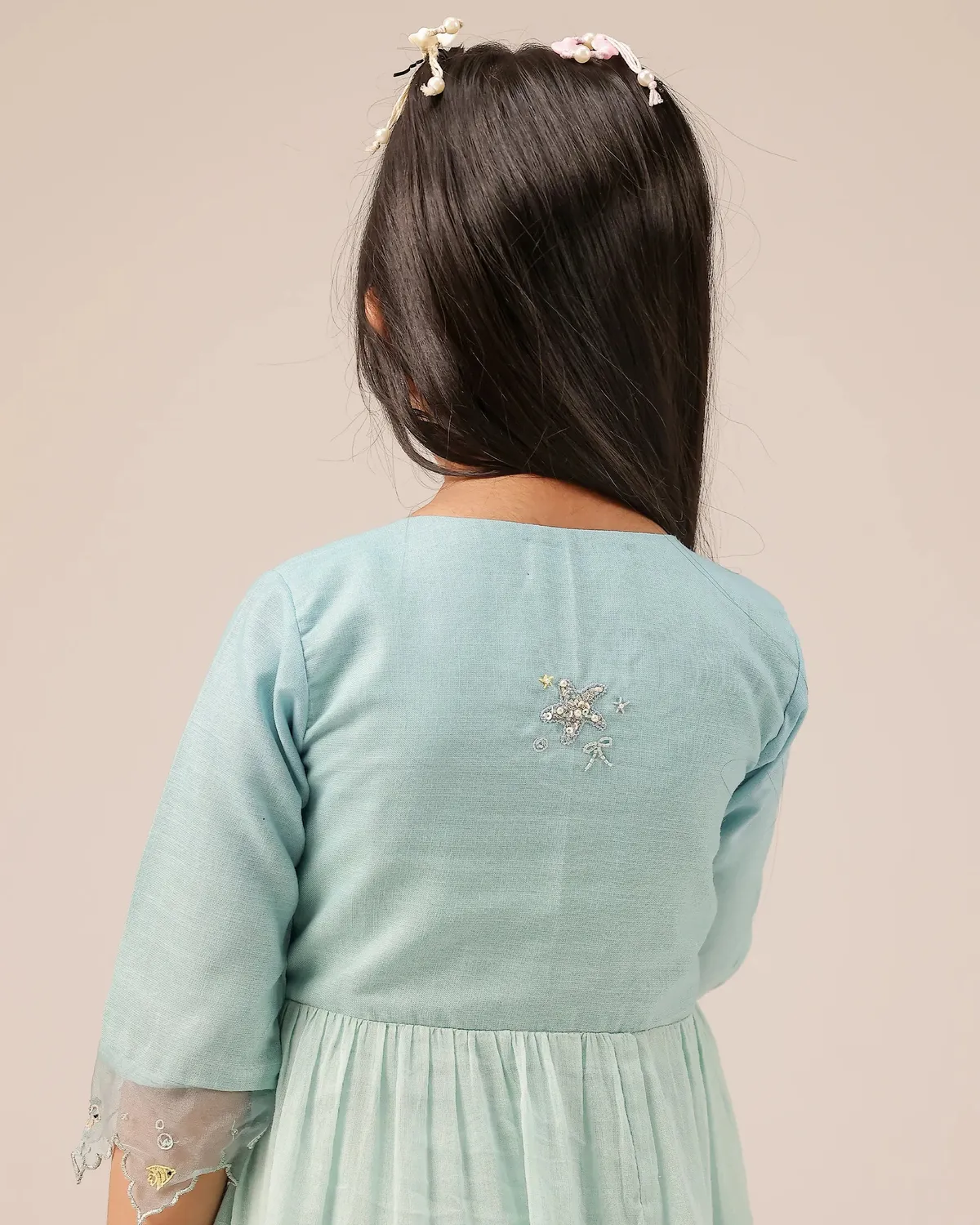 Our Dve Sea Salt abito bambina verde acqua pizzo