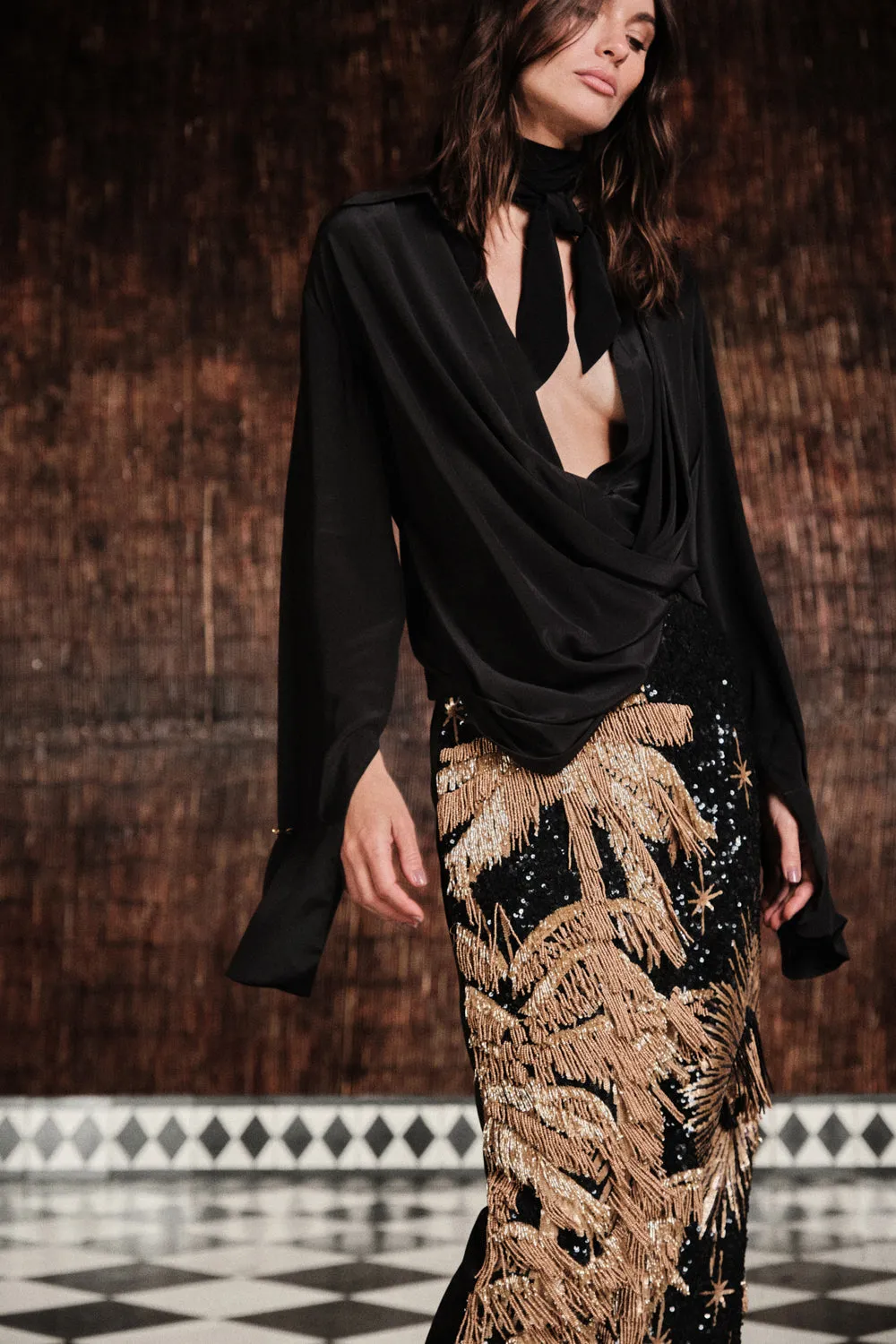 Johanna Ortiz Iconic Drape top seta nero