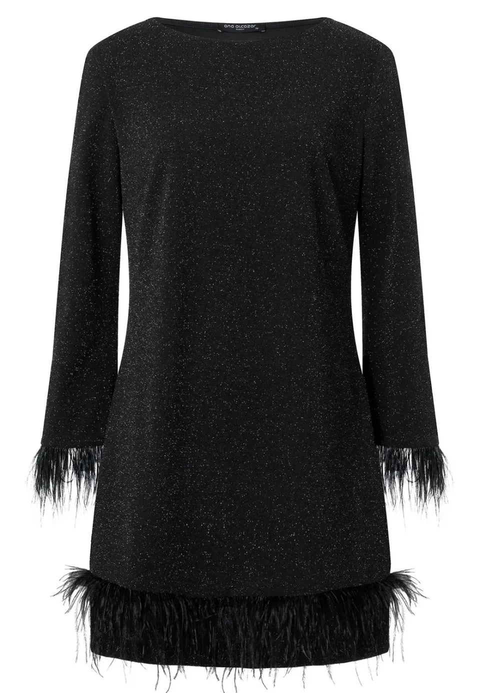 Ana Alcazar Tara abito cocktail nero lurex piume