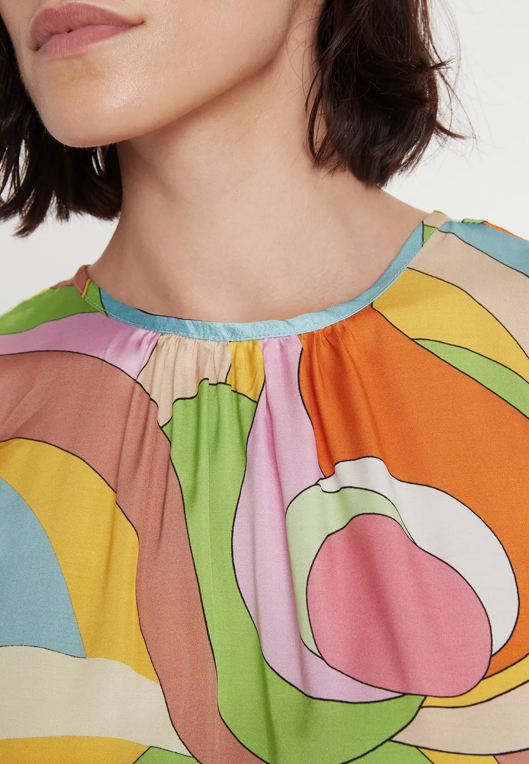 Ana Alcazar Pazyna top satin fantasia pastello con fiocco