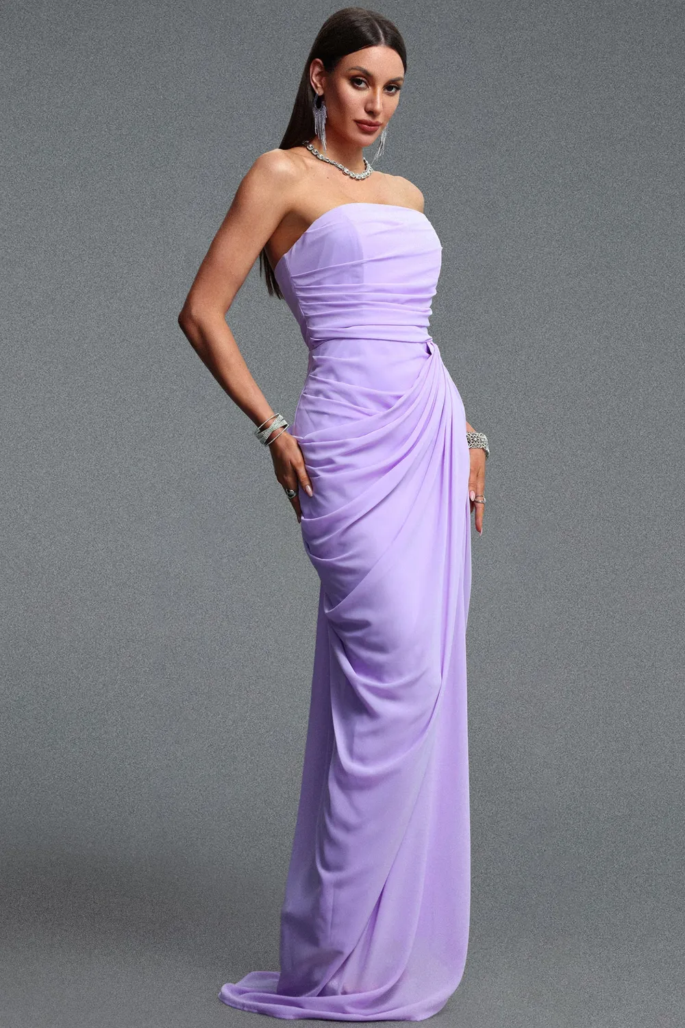 Bella Barnett Tazeda abito lungo viola L bustier