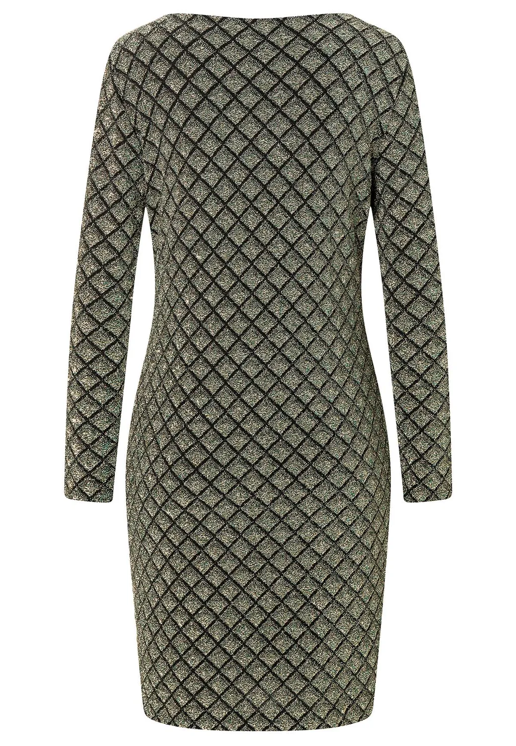 Ana Alcazar Sakyra abito lurex nero oro scollatura asimmetrica