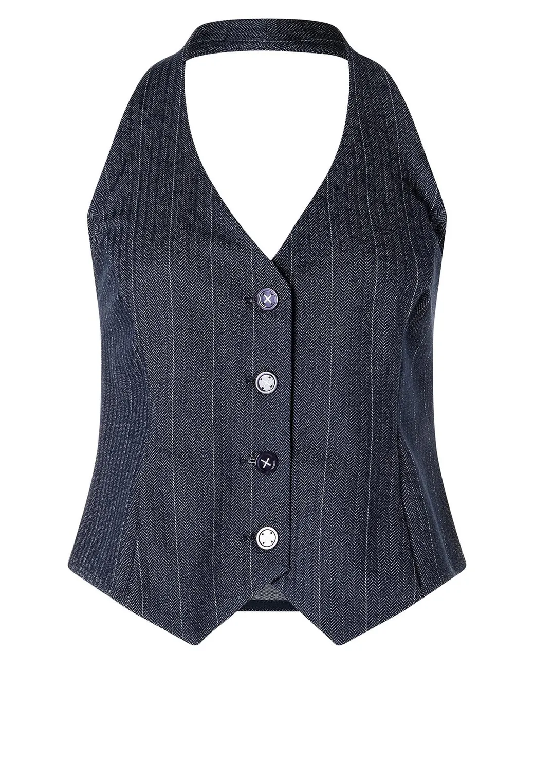 Ana Alcazar Apara gilet blu halterneck gessato