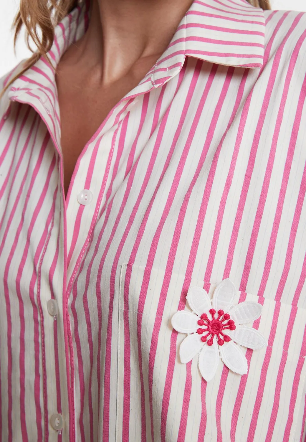 Ana Alcazar Walera chemisier righe bianco rosa