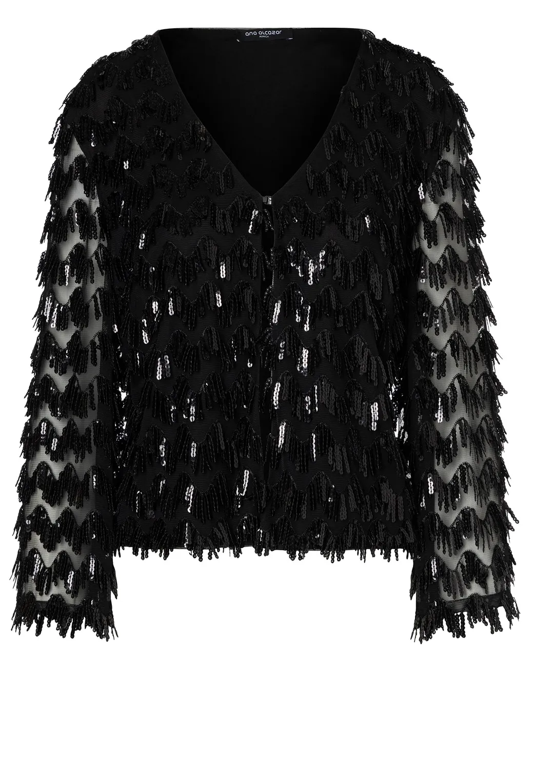Ana Alcazar Ephira giacca frange paillettes nera