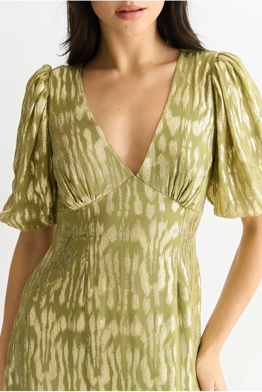Gini London Animal Jacquard abito midi verde viscosa
