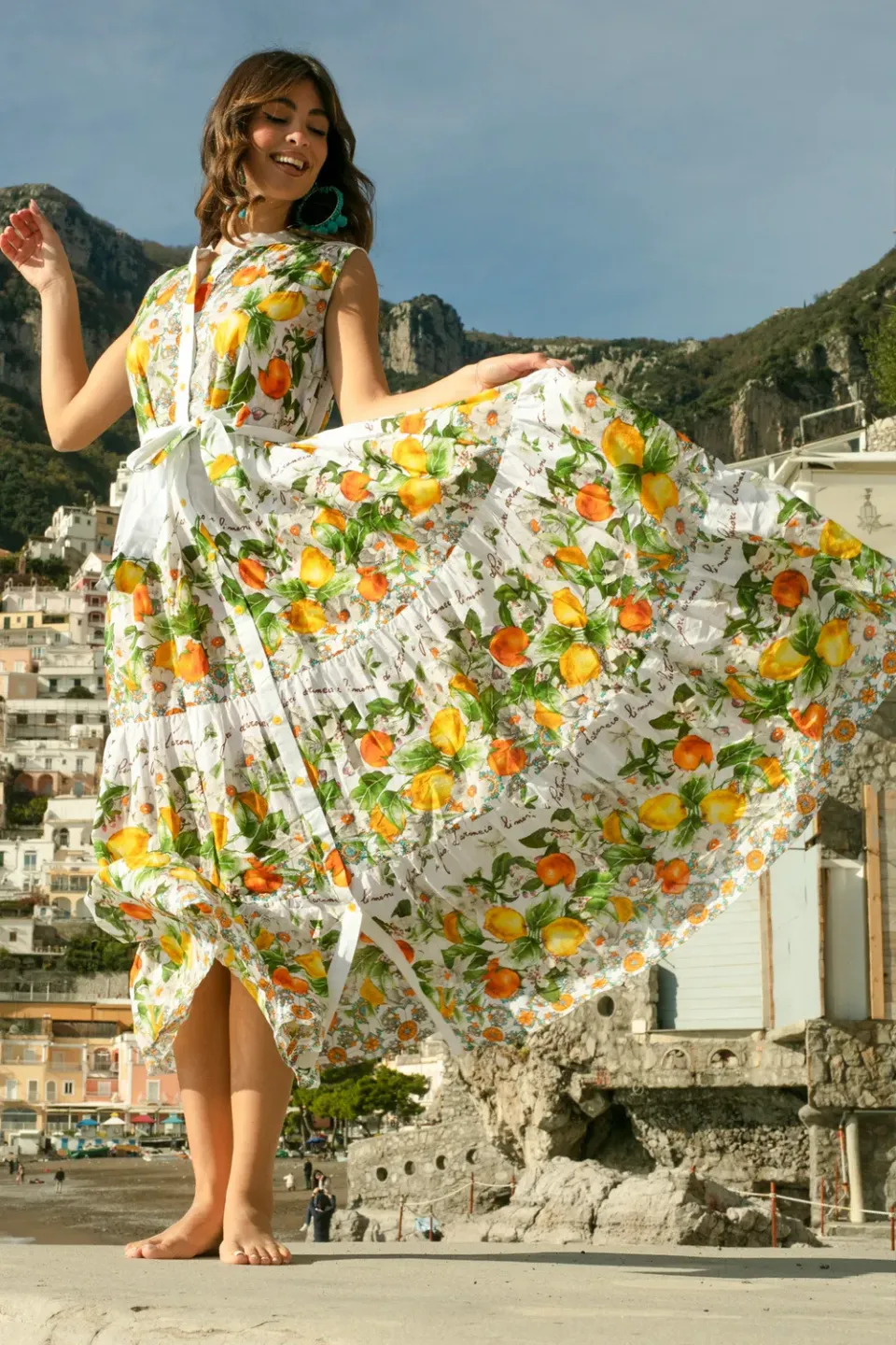 Antica Sartoria Agrumi FC174 abito lungo donna cotone bianco