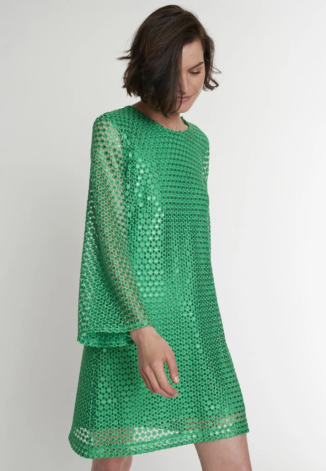 Ana Alcazar Paca abito tunica paillettes verde corto