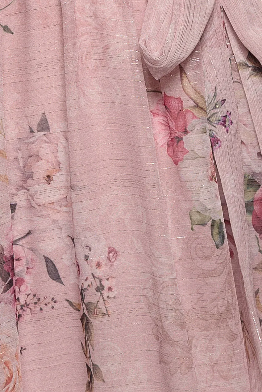Goddiva Lurex Abito Midi Svasato Rosa Cipria Chiffon