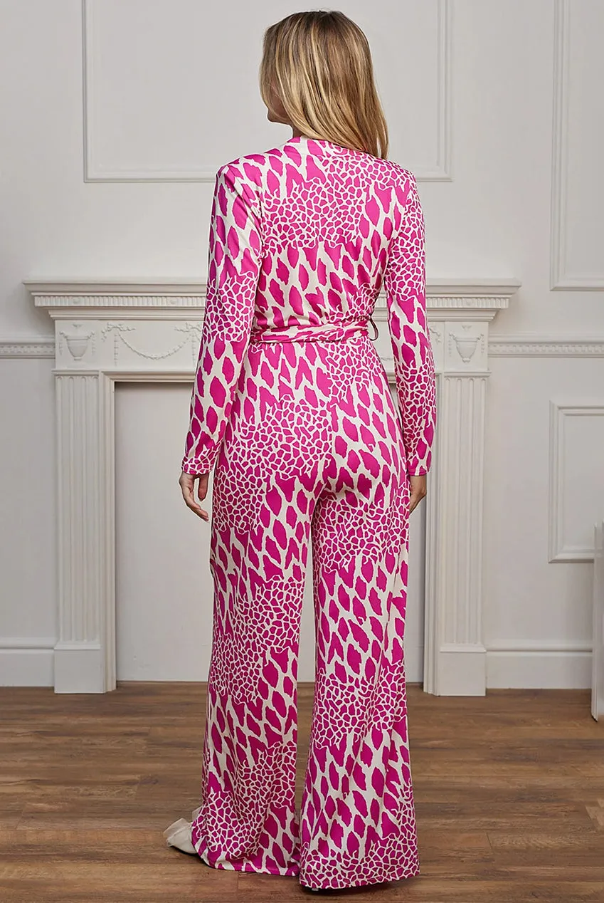 Angeleye tuta scollo a V leopardo rosa M gamba larga
