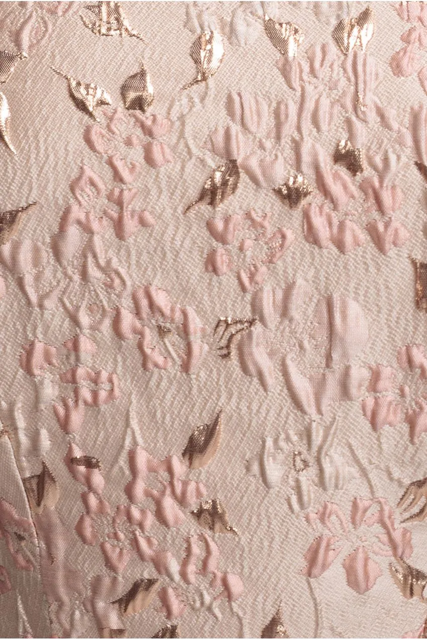 Goddiva abito midi jacquard allacciatura rosa cipria