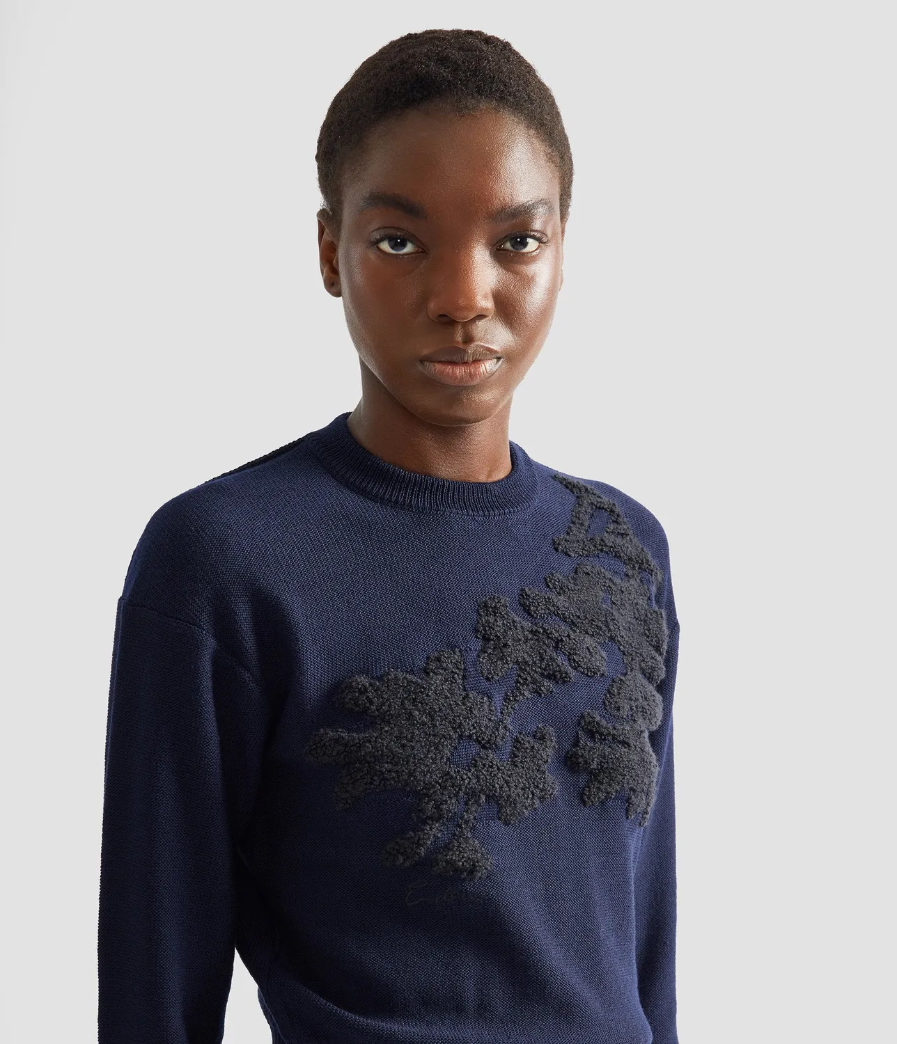 Erdem Fine Merino maglione jacquard fiori navy