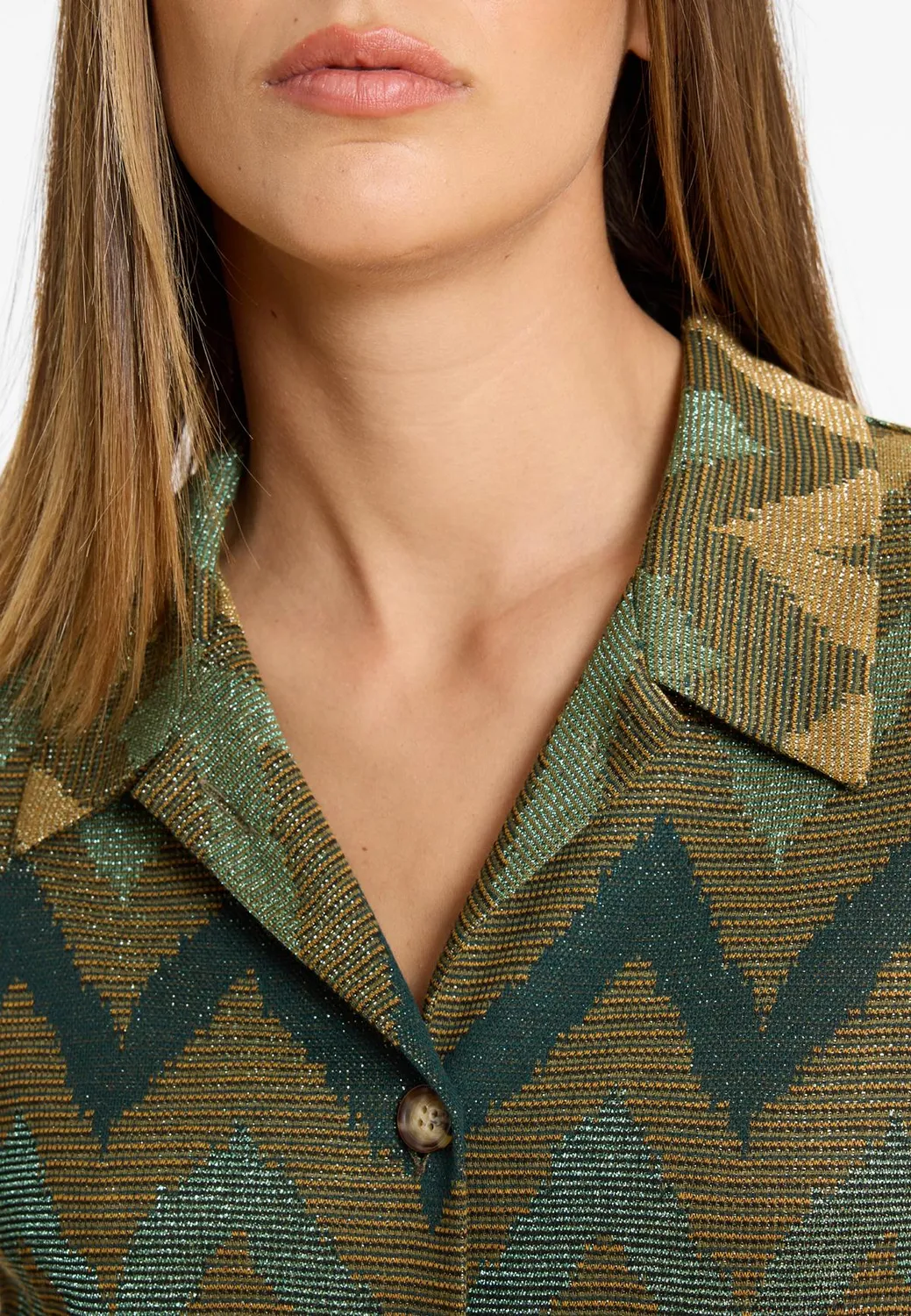 Ana Alcazar Avemi camicia lurex verde oro a zigzag