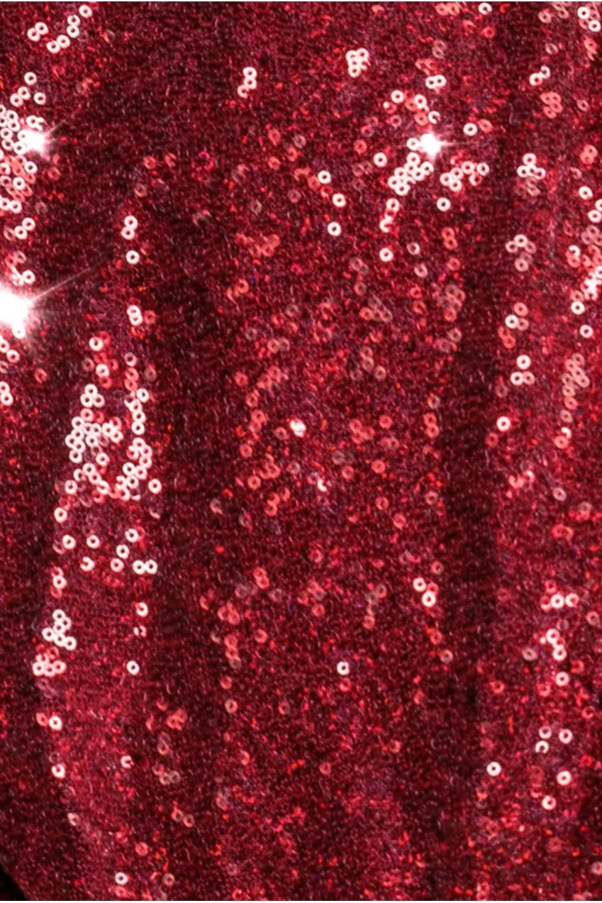 Goddiva Sequin Split chemisier bordeaux paillettes manica lunga