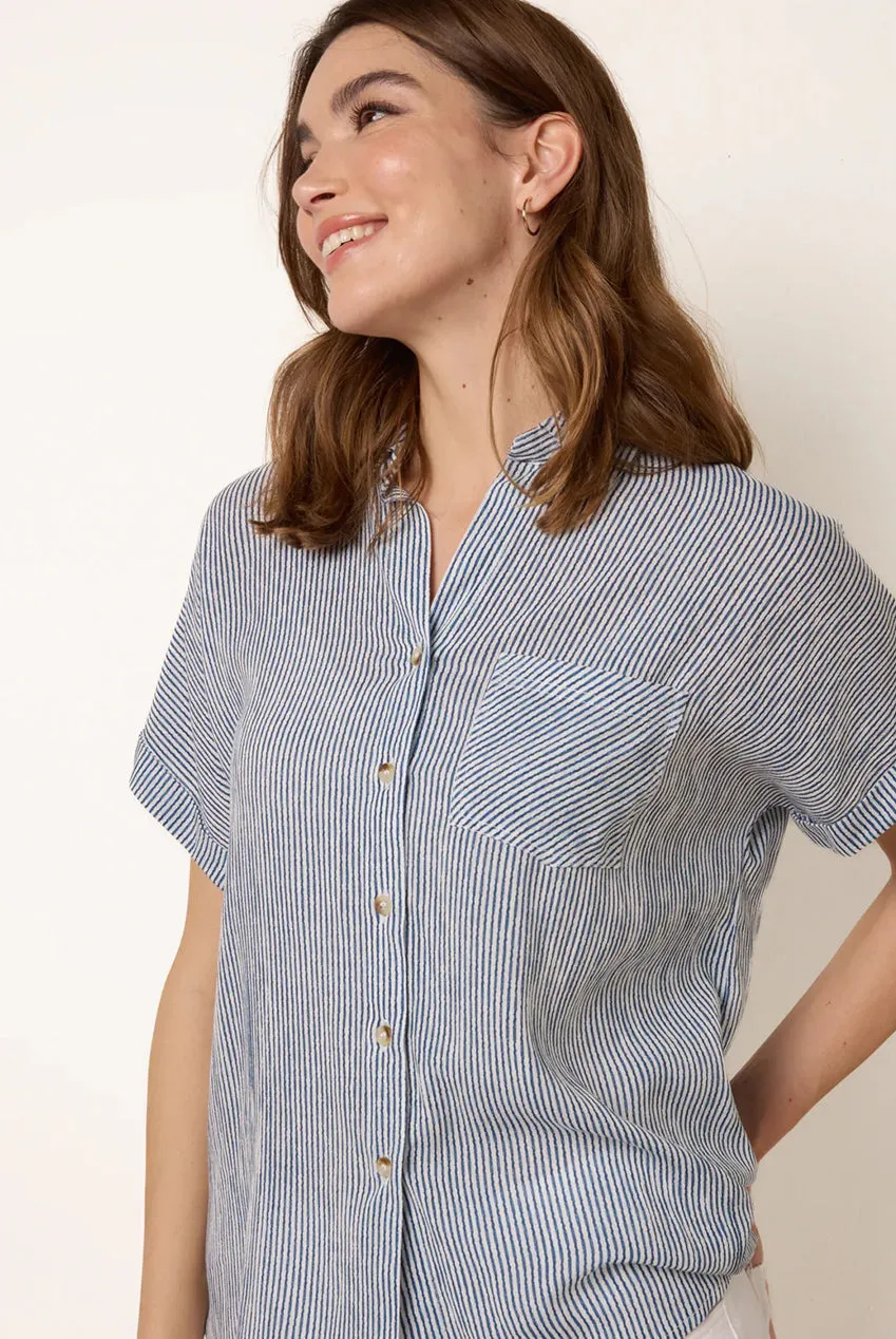 Blue Vanilla Stripe Button Front camicia righe blu navy