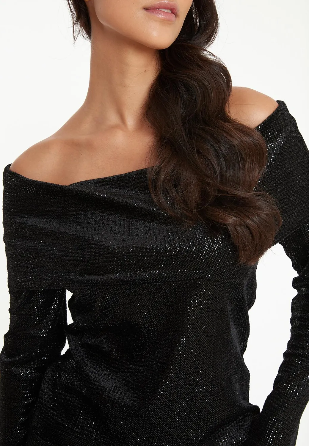 Ana Alcazar Tajasa top Carmen nero paillettes elegante