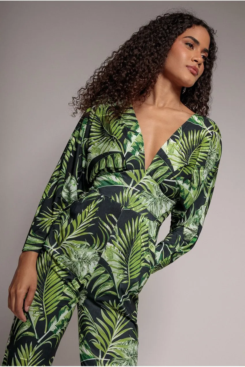 Goddiva tuta fantasia tropicale verde 8 scollo a V