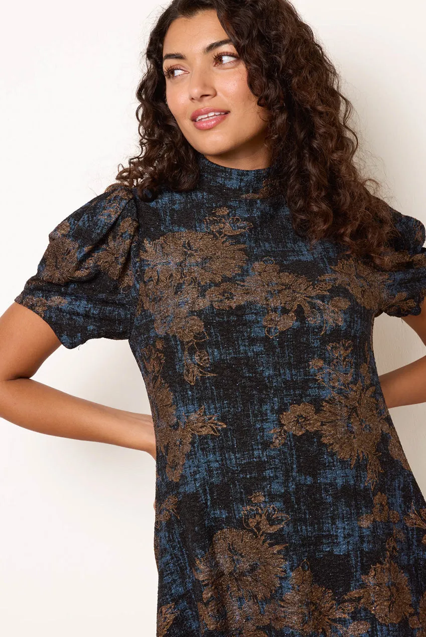 Blue Vanilla High Neck Puff Sleeve miniabito blu elasticizzato