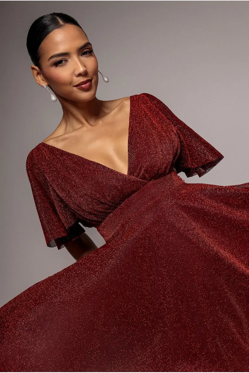 Goddiva Sparkle Lurex abito skater rosso mini lurex