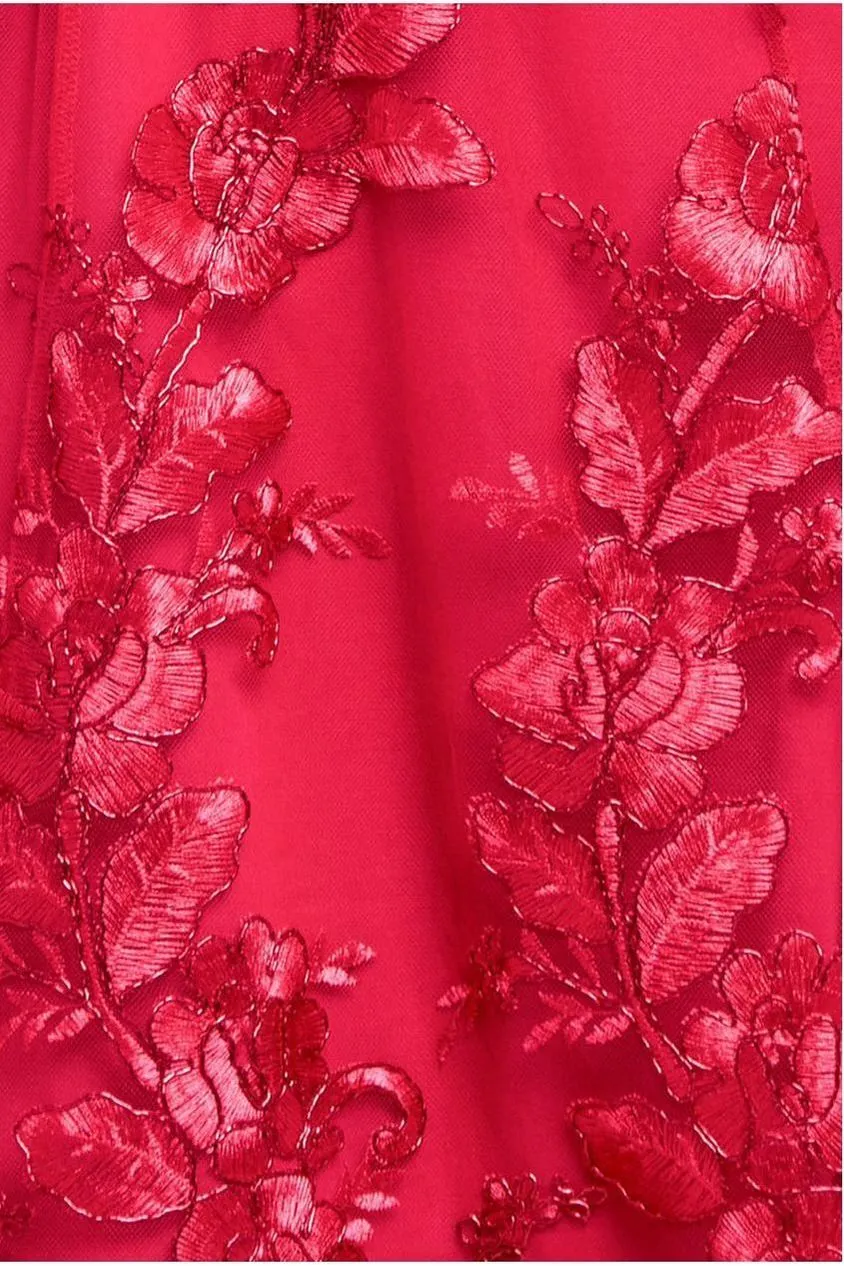 Goddiva Halter Neck Lace abito pizzo magenta asimmetrico