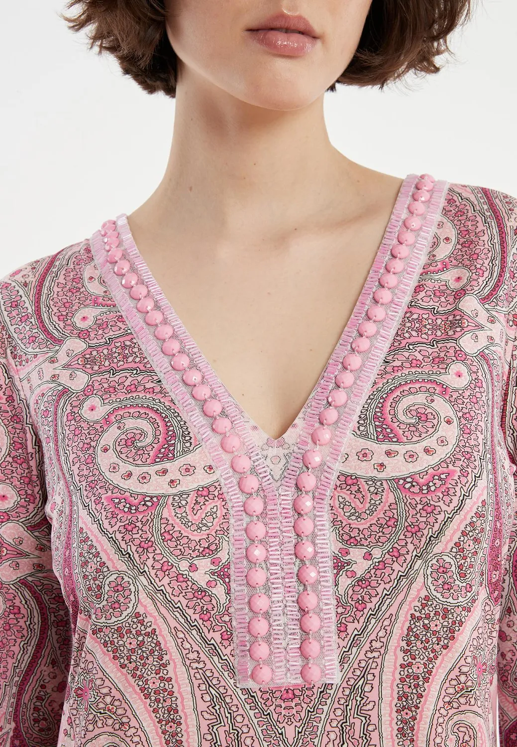 Ana Alcazar Zipi abito scollo V stampa paisley