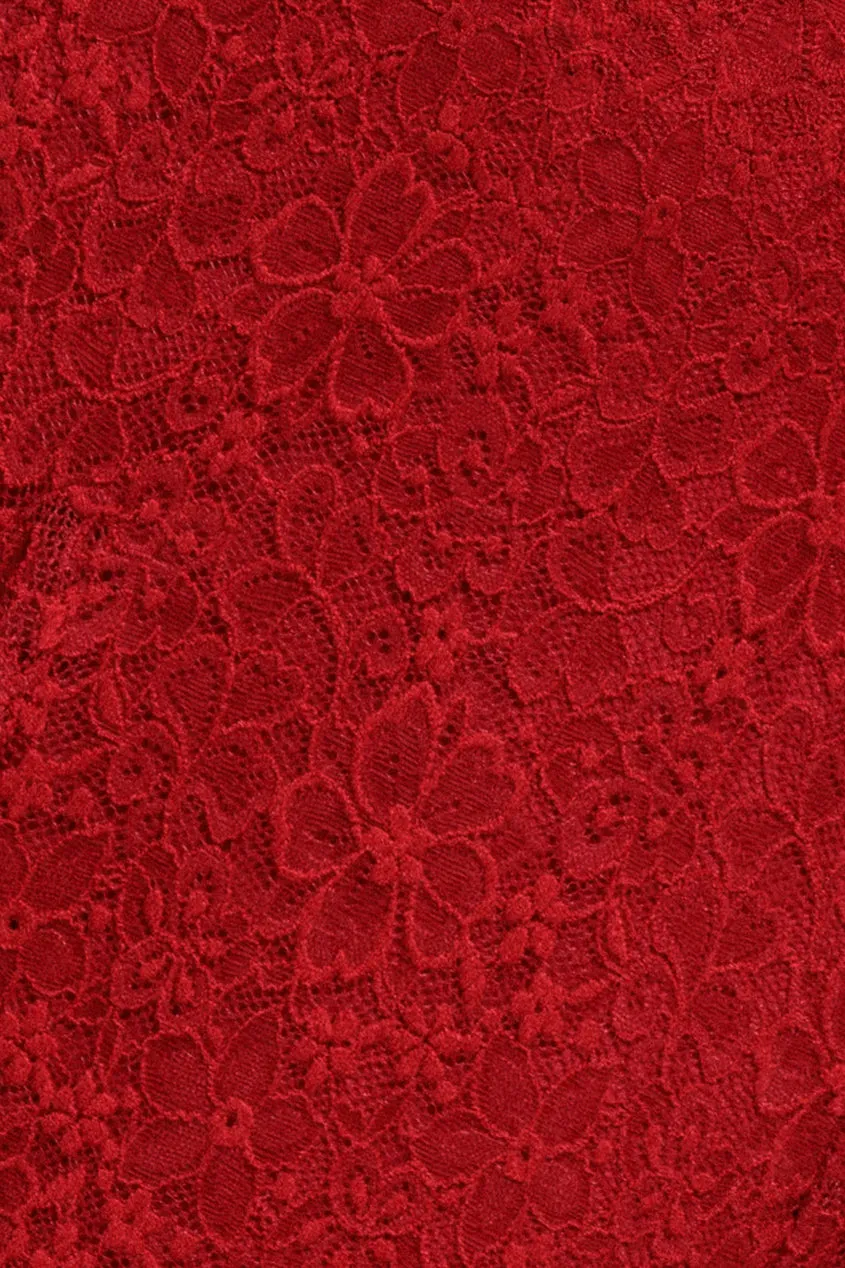 Goddiva DR4361 vestito midi rosso pizzo linea A maniche volant